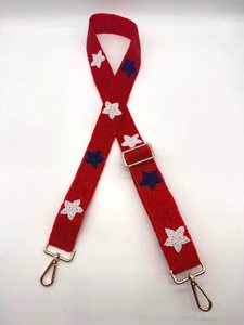 <b>Red</b> White and Blue Star Beaded <b>Purse</b> Strap Adjustable Handbag Strap Clear Bag <b>Purse</b> Strap American Flag <b>Purse</b> Strap - Product Image 1