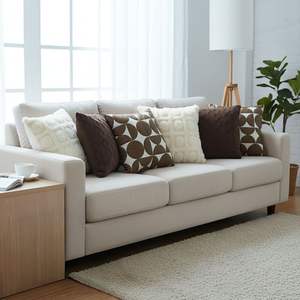 Juego de 6 Fundas de Cojín Decorativas SOGA, Color Marrón Chocolate, Tejido con Pompones Crema, Diseño Geométrico Retro - Product Image 2