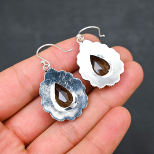 Customised Smokey Quartz LAB-CREATED 925 Sterling Silver <b>Earrings</b> 1.9" Handmade Gemstone Jewelry Antique <b>Fine</b> <b>Earring</b> Gift for W - Product Image 3