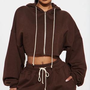 Chándal Deportivo de Alta Calidad para Mujer, Chándal Informal de Algodón 100% con Cremallera Completa, Top Corto con Capucha, Atuendo Cómodo - Product Image 2