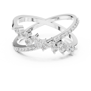 Bague pour femme en or blanc 18 carats plaqué rhodium, sertie de diamants de laboratoire en grappe croisée, pour mariage, fiançailles, fêtes et événements élégants - Product Image 1