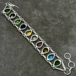 Bracelet en argent sterling 925 multi-pierres, bijoux faits à la main, pierres naturelles, bracelet pour femmes, bracelet tendance, cadeau - Product Image 3