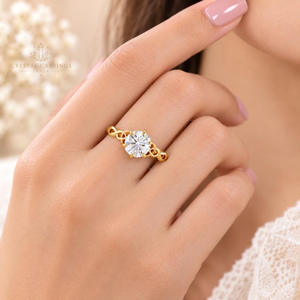Anillo de Compromiso de Moissanita Redonda de 1 Quilate, Anillo de Novia de Plata de Ley 925 Chapado en Oro con Nudo Celta Vintage para Mujer - Product Image 6