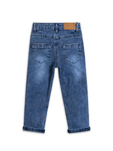 Jeans Azules Sólidos con Detalles Desgastados Blancos al por Mayor para Niños y Niñas Pequeñas, Mezclilla 100% Algodón, Ropa Infantil Informal Elegante - Product Image 3