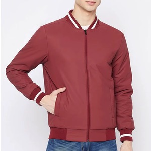 Blouson bomber rouge pour homme avec fermeture éclair et poches, vêtement décontracté pour l'automne - Product Image 5