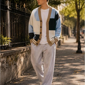 Premium Quality Trendy Streetwear Youth Men Warm Thickened <b>Chenille</b> Color Block Knitted Sweater Jumper for Winter Daily - Product Image 3