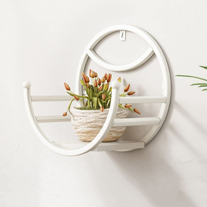 Support mural pour plantes en métal blanc avec cadre rond et étagère pour pot incurvé, support décoratif moderne pour plantes - Product Image 1