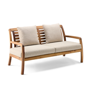 Sofá de Patio de Madera de Teca Sólida - Sofá de Exterior de 2 Plazas con Cojines Beige - Product Image 1