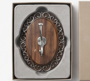 Vintage Wooden Wall Mounted <b>Hook</b> With Ornate Metal Frame And Single Silver <b>Hook</b> For Clothing Storage Stylish Home Accent - Product Image 3