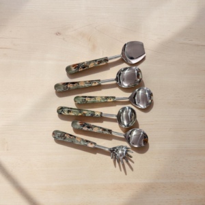 Vintage Serving Spoon Set <b>Mirror</b> Finish Long Handle Silver Plated Metal Utensils Durable Design - Product Image 1