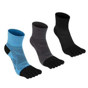 Chaussettes de sport pour hommes à 5 doigts, en coton tricoté respirant et écologique, avec logo sur le revers, coloris noir, bleu, gris, pour l'été - Product Image 1