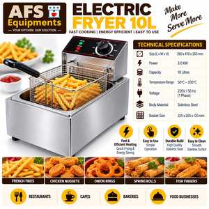 Friteuse électrique AFS Equipments 10L en acier inoxydable, friteuse commerciale à cuisson rapide - Product Image 1
