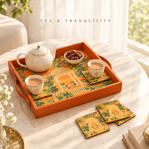 ถาดเสิร์ฟเคลือบสีไม้ธรรมชาติทันสมัยสีสันสดใส พร้อมจานรองแก้ว 4 ใบ |   จานเสิร์ฟเครื่องดื่มหลากสีสันสำหรับตกแต่งโต๊ะอาหารในครัว - Product Image 4
