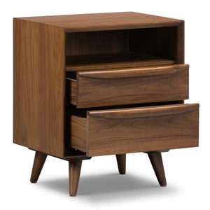 Table de chevet moderne à 2 tiroirs, design contemporain, bois de teck massif, finition brun foncé, haute qualité, pour appartement, salon, hôtel - Product Image 1