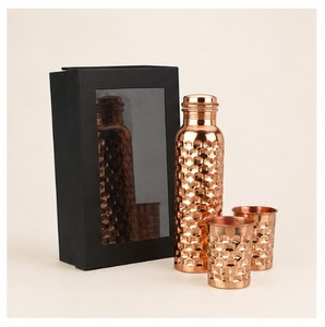 Exclusive Copper Water Bottle Handcrafted Diamond Hammered Ayurvedic Bottle for Health Immune Support Copper Vessel - Product Image 6