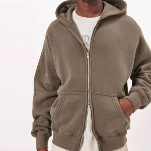 Sweat-shirt à capuche zippé personnalisé pour homme, en coton French Terry, à fermeture éclair intégrale, couleur unie, pour l'automne - Product Image 5