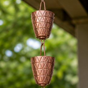 Chaîne de pluie décorative artisanale en cuivre à motifs, pour gouttière et descente de pluie, décoration suspendue pour jardin extérieur, fournitures de jardinage - Product Image 2