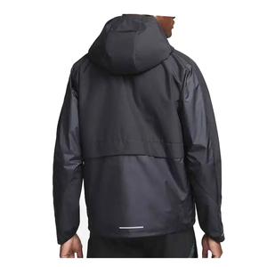 Men's Hooded Windproof <b>Rain</b> <b>Jacket</b> Solid <b>Black</b> Polyester Zipper Closure Casual Outdoor Wear Autumn Style Regular Fit - Product Image 2