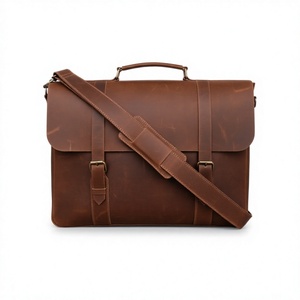 Porte-documents en cuir véritable pour homme ELYSIAN INDUSTRIES, marron uni, fermeture éclair, poignée souple, sangle réglable, durable, décontracté, moderne - Product Image 6