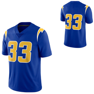 Blue V-Neck Short Sleeve American Football Jersey Number 33 Sublimated Print Moisture Wicking for Men - Product Image 1