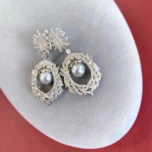 Pendientes de Perlas Naturales de 9-10 mm, Redondos e Impecables, Material S925, Joyería de Moda, Venta al Por Mayor del Fabricante - Product Image 1