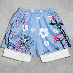 2026 Summer New <b>Men's</b> 100% Polyester Hip Hop 2-in-1 <b>Compression</b> Running <b>Shorts</b> Graphic Print <b>Men</b> Sublimation Mesh <b>Shorts</b> - Product Image 2