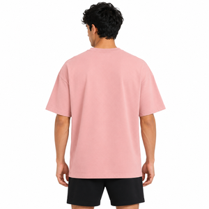 เสื้อยืดผู้ชายสีชมพูทรงโอเวอร์ไซส์ ผ้าฝ้าย แขนสั้น คอกลม ลำลอง สีพื้น ผ้าเจอร์ซีย์ถัก ทรงปกติ - Product Image 6