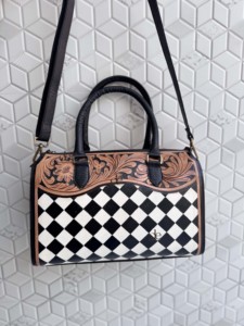 Hand Tooled Checkered Genuine Leather Tote Bag Cross-<b>Body</b> Western Fashion New Arrival Stylish Luxury Bag Classic Women's Handbag - Product Image 4