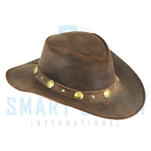 Vintage Distressed Leather Cowboy <b>Hat</b> Western Riding <b>Hat</b> with Decorative Concho <b>Band</b> for Ranch Outdoor Equestrian Wear - Product Image 2