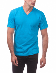 T-shirt décontracté chic pour homme, couleur turquoise, manches courtes, col en V, 100% coton, respirant, écologique - Product Image 5