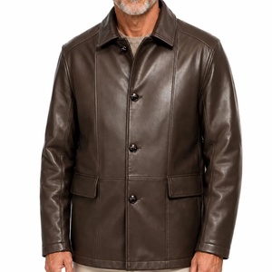 Veste en cuir véritable pour homme, manteau classique en cuir marron, blazer en cuir, vêtement d'extérieur décontracté pour affaires, col rabattu - Product Image 1