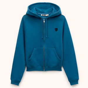 Zee Good <b>Women's</b> Hooded Zip-Up Fleece Sweatshirt Solid <b>Blue</b> Casual Autumn <b>Hoodie</b> With Front Logo Drawstring Pocket - Product Image 1
