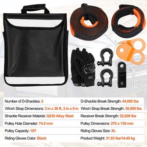 Kit de recuperación todoterreno de alta resistencia con cabrestante de 3 x 30 pulgadas, correas de remolque de 30000 lb y grilletes de anillo en D de 44092 lb, correas de amarre con trinquete - Product Image 4