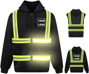 Unisex Hi Visibility Reflective Stripes <b>Safety</b> Workwear Hoodie Removeable Sleeve Fleece Sweatshirt Coat Zipper Men ANSI Class 3 - Product Image 2