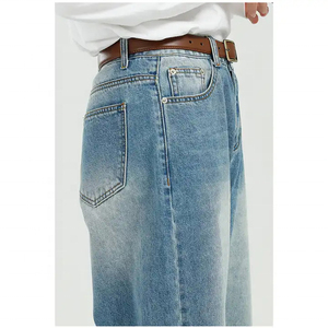 High Waist Wide Leg Stonewashed Denim Jeans Loose Fit Cotton Casual Style Men's Spring Wear Men's Jeans - Product Image 3