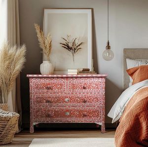 Cómoda Moderna de Lujo con Incrustaciones de Hueso, 3 Cajones, Hecha a Mano con Madreperla, Ecológica, Duradera, Portátil, para Hogar u Hotel - Product Image 1