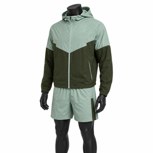 Conjunto de Chaqueta Cortavientos y Pantalones Cortos para Hombre, Ligero, Impermeable, con Capucha, Transpirable, para Deportes al Aire Libre y Running - Product Image 2