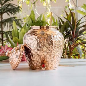 Distributeur d'eau en cuivre avec motif floral en relief et robinet pour usage domestique - Product Image 3