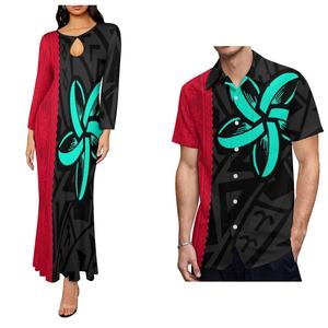 Fabricantes de Ropa Polinesia, Vestido de Cola de Pez Personalizado para Mujer con MOQ 1 y Blusa con Estampado Tribal Tropical para Hombre, Traje de Pareja - Product Image 1