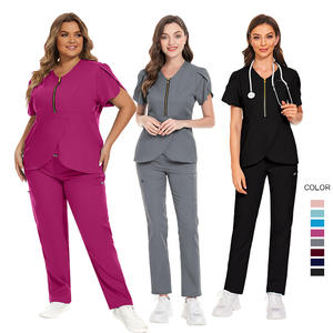 Camisa de Enfermera Ajustada de Punto, Talla Grande, Uniforme Médico Elástico y Moderno para Mujer, Pantalones Rectos - Product Image 2