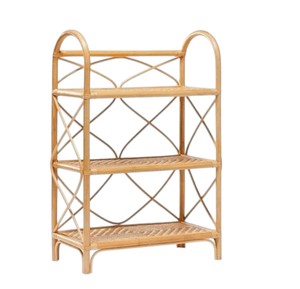 Handmade Natural Rattan Shelving 3 Tier Cross Pattern <b>Storage</b> Rack <b>Wicker</b> Bookcase Kids Room Decor Display Stand <b>Unit</b> - Product Image 4
