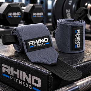 สายรัดข้อมือซ้าย Rhino Fitness สีเทา ผ้าฝ้าย ปรับได้ด้วยแถบตีนตุ๊กแก สำหรับยกน้ำหนัก - Product Image 6
