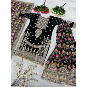 เสื้อ Plazzo dupatta สำหรับใส่ปาร์ตี้ของผู้หญิงพร้อมพิมพ์ลายดิจิทัล - Product Image 3