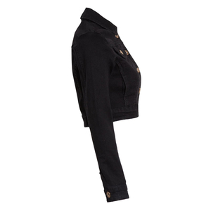 Women's Black <b>Cropped</b> <b>Denim</b> <b>Jacket</b> – Slim Fit Button Front Long Sleeve Casual Jean <b>Jacket</b> for Spring Fall Streetwear - Product Image 4