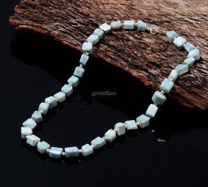 Collier de perles en opale bleue naturelle facettée, fait main, bijoux en pierres précieuses d'opale bleue, élégant collier pierre de naissance d'octobre, vente en gros - Product Image 6