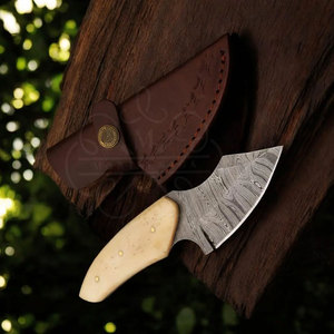 Cuchillo Skinner de Acero de Damasco Hecho a Mano con Mango de Hueso de Vaca y Funda de Cuero - Product Image 2