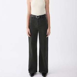 Pantalones Vaqueros de Cintura Alta y Pierna Ancha para Mujer, Holgados, Largos, Casuales, Negros, de Algodón, Color Sólido, Estilo Simple, para Otoño - Product Image 1