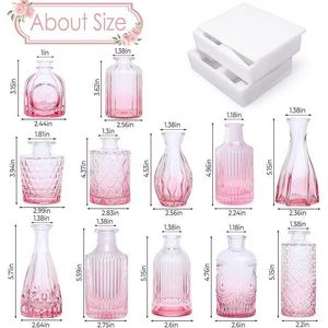 Set di 12 Mini Vasi in Vetro Rosa Vintage per Decorazioni Matrimoniali, Ideali per Fiori Singoli e Centrotavola - Product Image 5