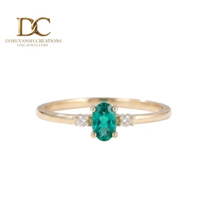 Nuevo Anillo Elegante de Oro Amarillo Sólido de 14 Quilates con Diamante Cultivado en Laboratorio Certificado por IGI y Esmeralda Colombiana para Mujer - Product Image 1