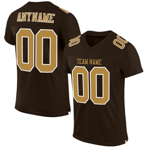 Vente en gros directe OMMIZ INDUSTRY Maillot de football authentique personnalisé en maille marron or-blanc vieilli - Product Image 1